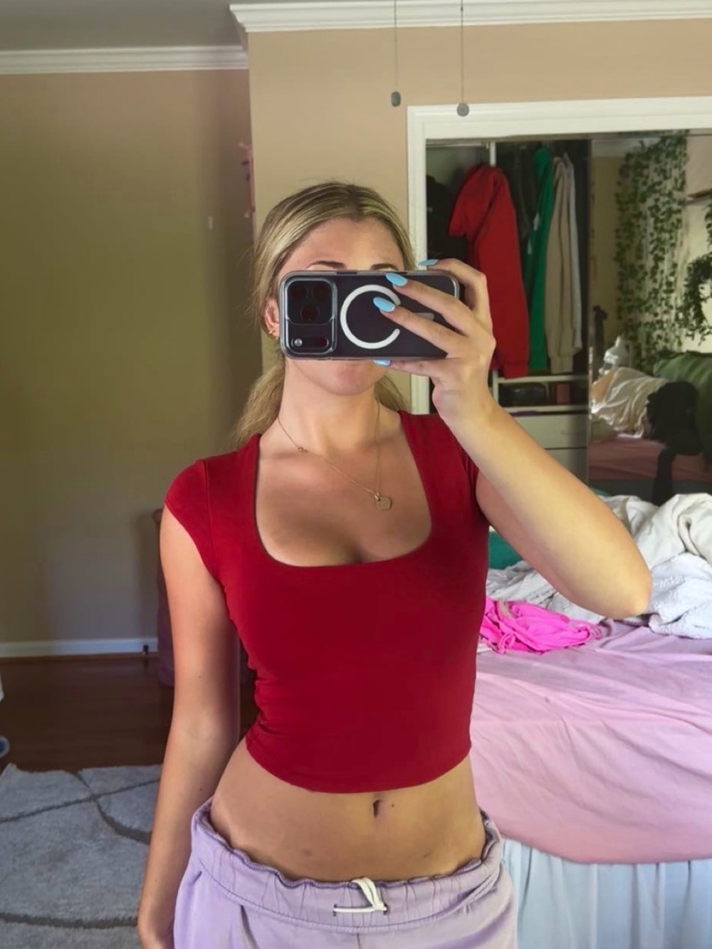 Garage Women's Red/Burgundy Square neck T-shirt